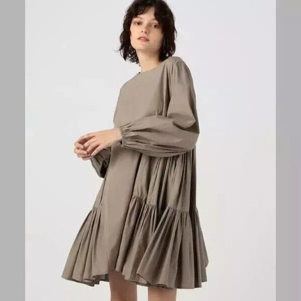 Merlette Byward Mini Dress Gray Ruffle Long Sleeve Resort Cotton XS NEW 277322